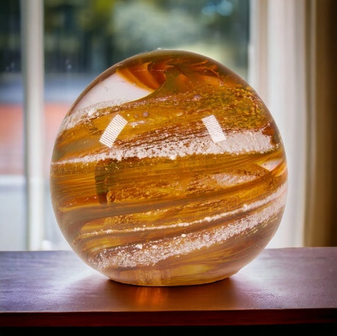 Round crystal Glass paperweight from cremation ashes