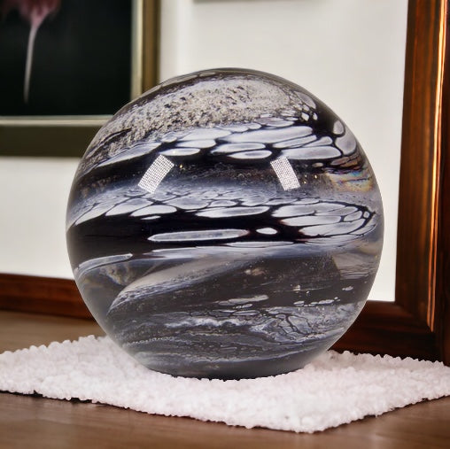 Round crystal Glass paperweight from cremation ashes