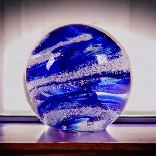 Round crystal Glass paperweight from cremation ashes