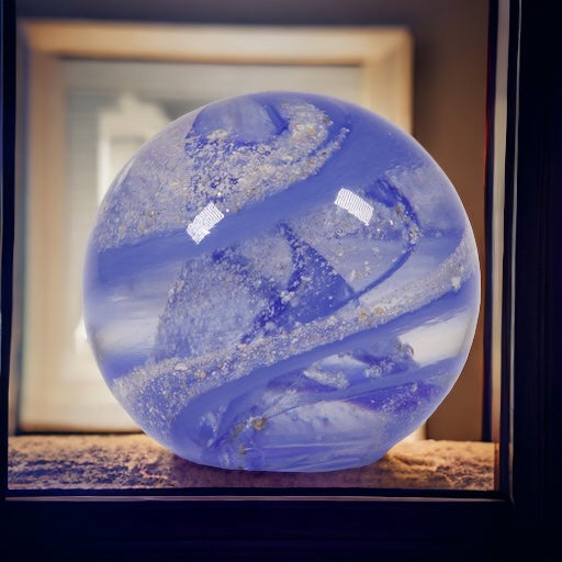 Round crystal Glass paperweight from cremation ashes