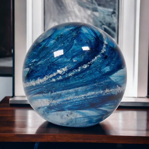 Round crystal Glass paperweight from cremation ashes