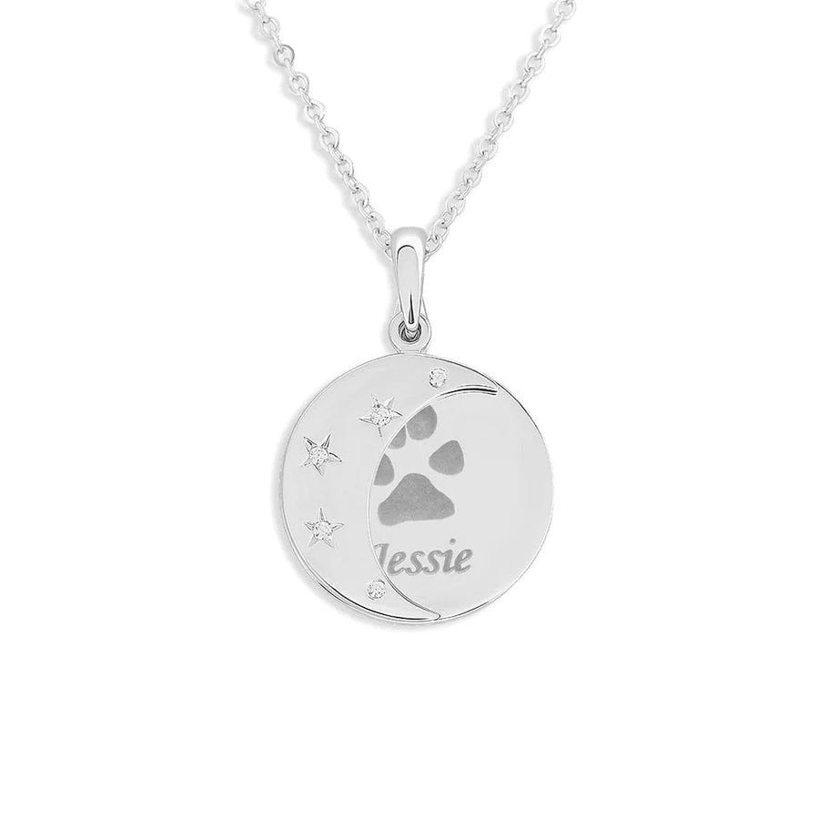 Moons Pawprint Memorial Pendants with Fine Crystal - Engraved