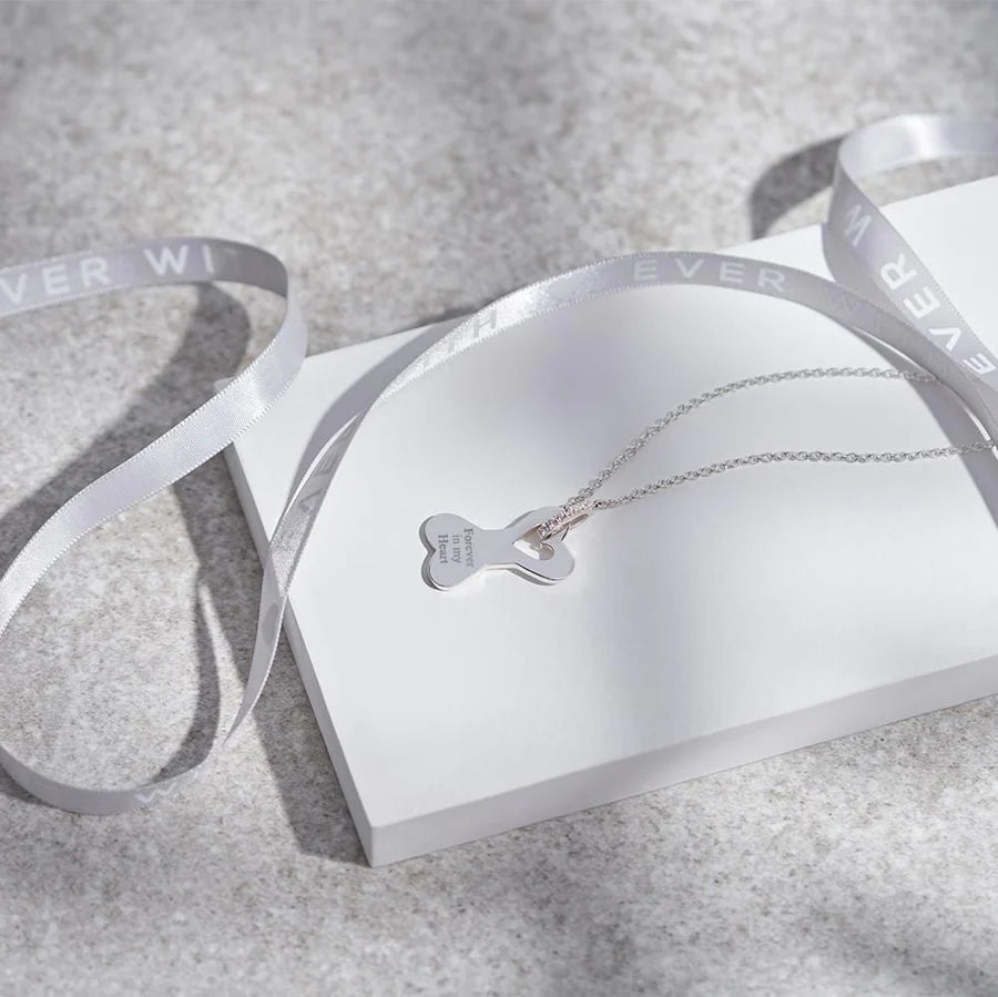 Dog Bone Standard Engraving Memorial Necklace with Fine Crystals Engraved