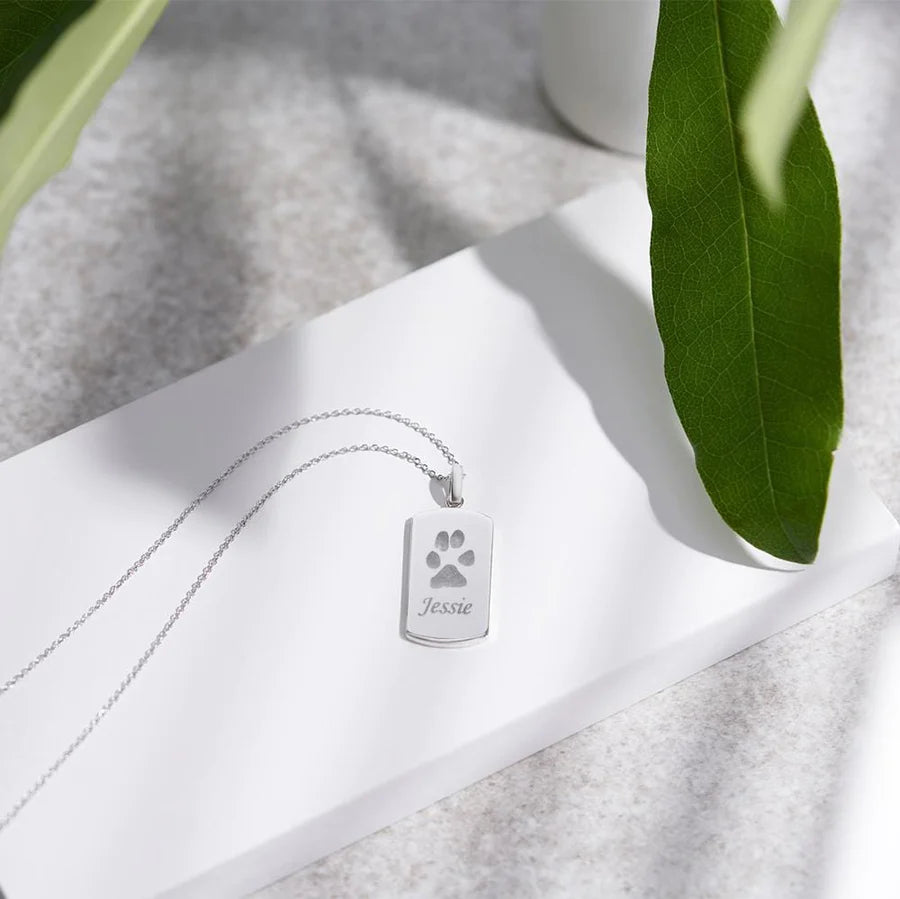 Engraved Tag Pawprint Memorial Pendant