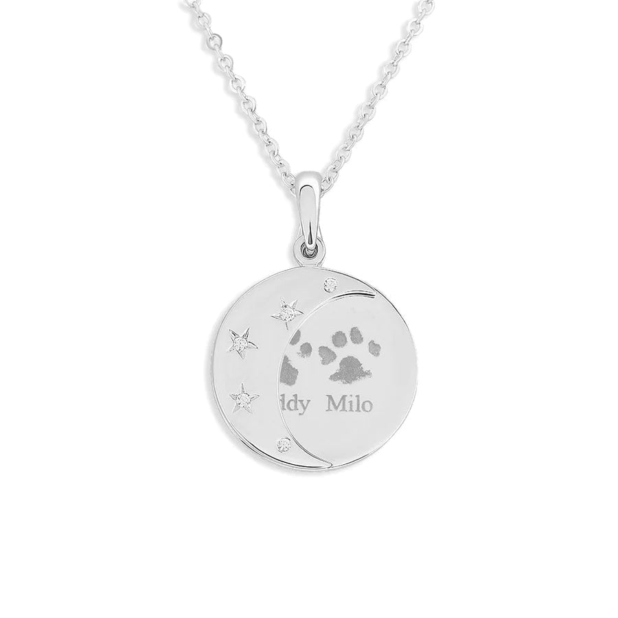 Moons Pawprint Memorial Pendants with Fine Crystal - Engraved