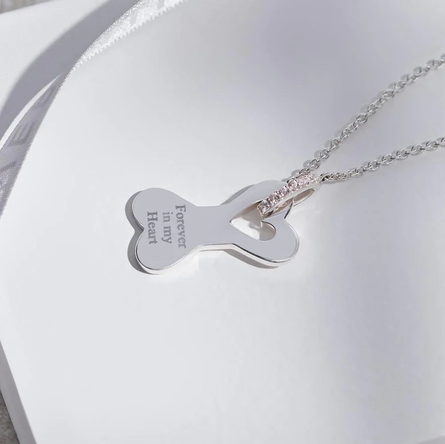 Dog Bone Standard Engraving Memorial Necklace with Fine Crystals Engraved