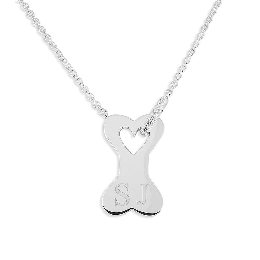 Dog Bone Standard Engraving Memorial Necklace with Fine Crystals Engraved