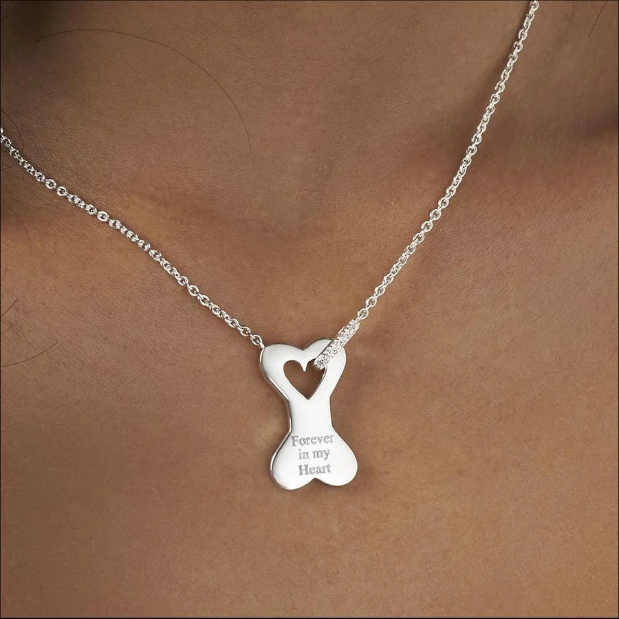 Dog Bone Standard Engraving Memorial Necklace with Fine Crystals Engraved